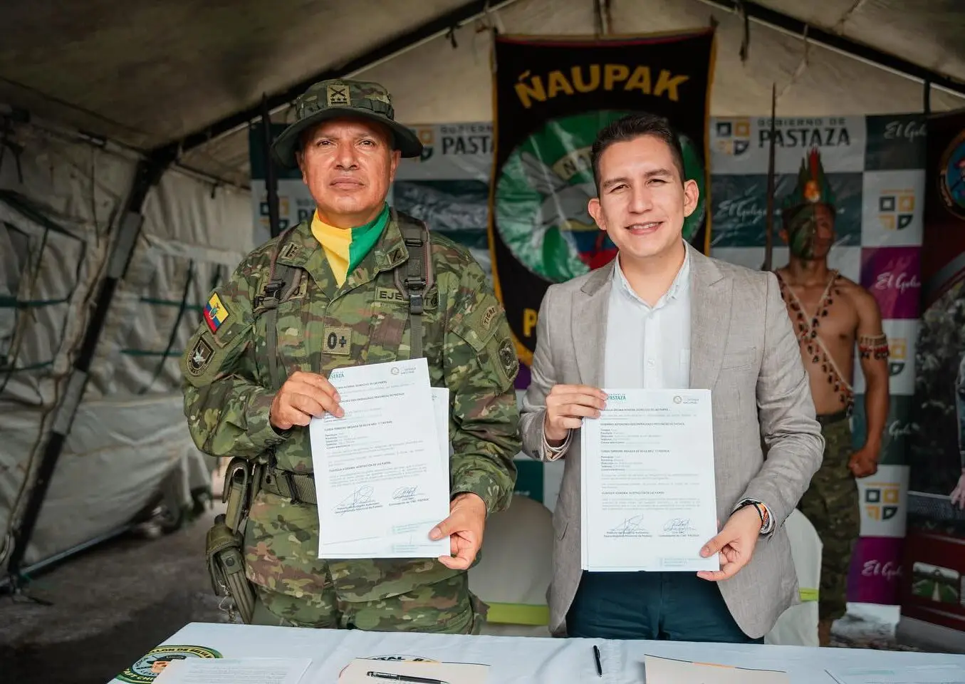 Importante convenio interinstitucional se suscribió entre el Gobierno de Pastaza y el Ministerio de Defensa Nacional.