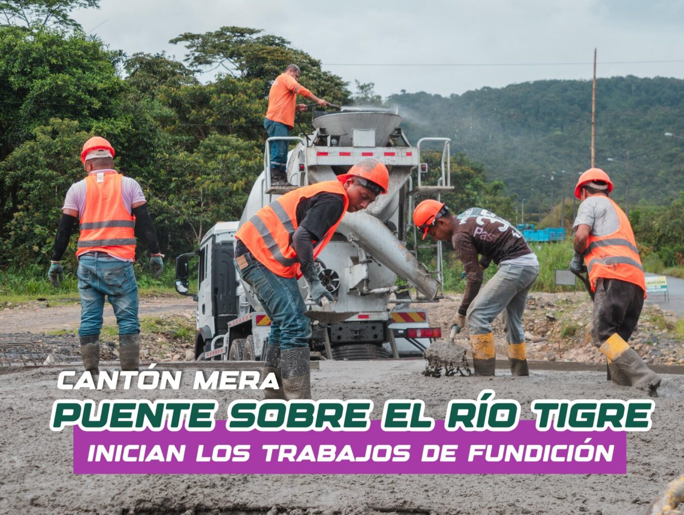 Continúa el trabajo de fundición de hormigón en el puente sobre el río Tigre