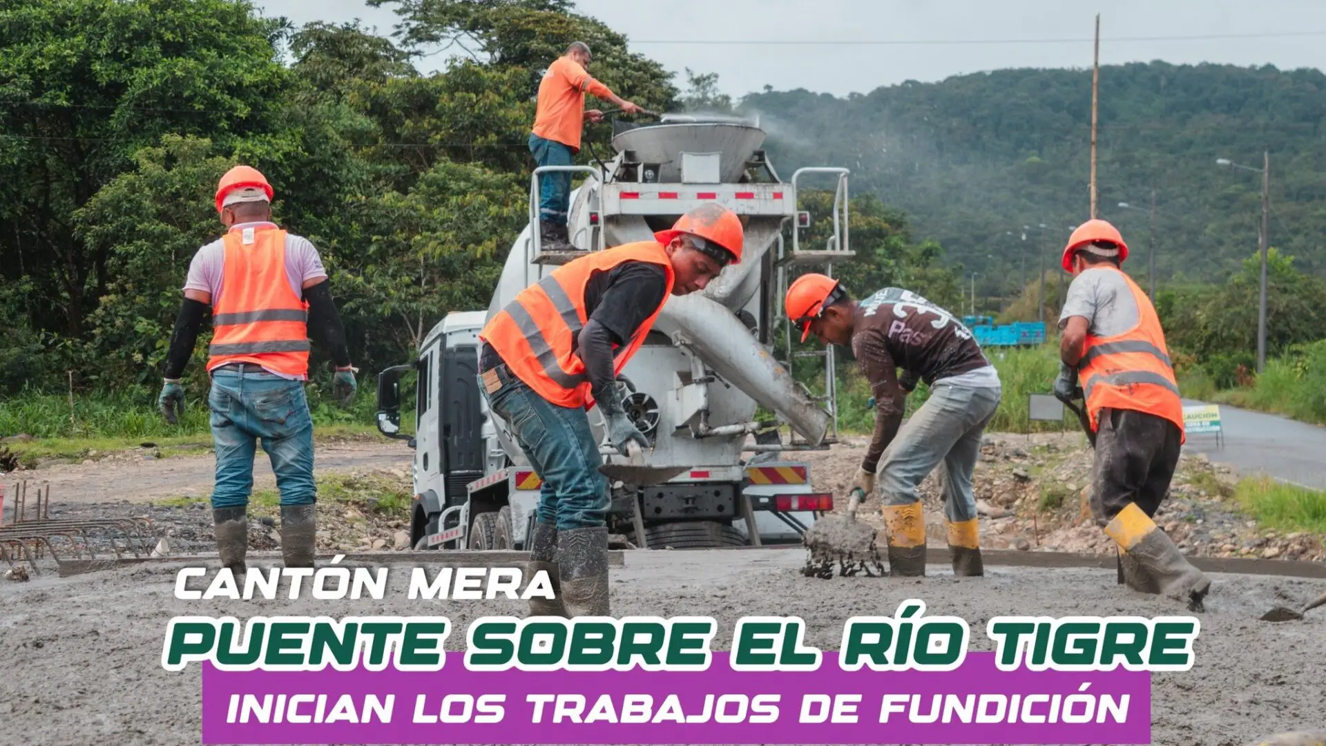 Continúa el trabajo de fundición de hormigón en el puente sobre el río Tigre