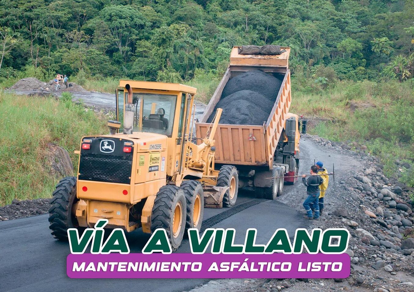 Trabajos finales de mantenimiento asfáltico en el kilómetro 3 de la vía a Villano