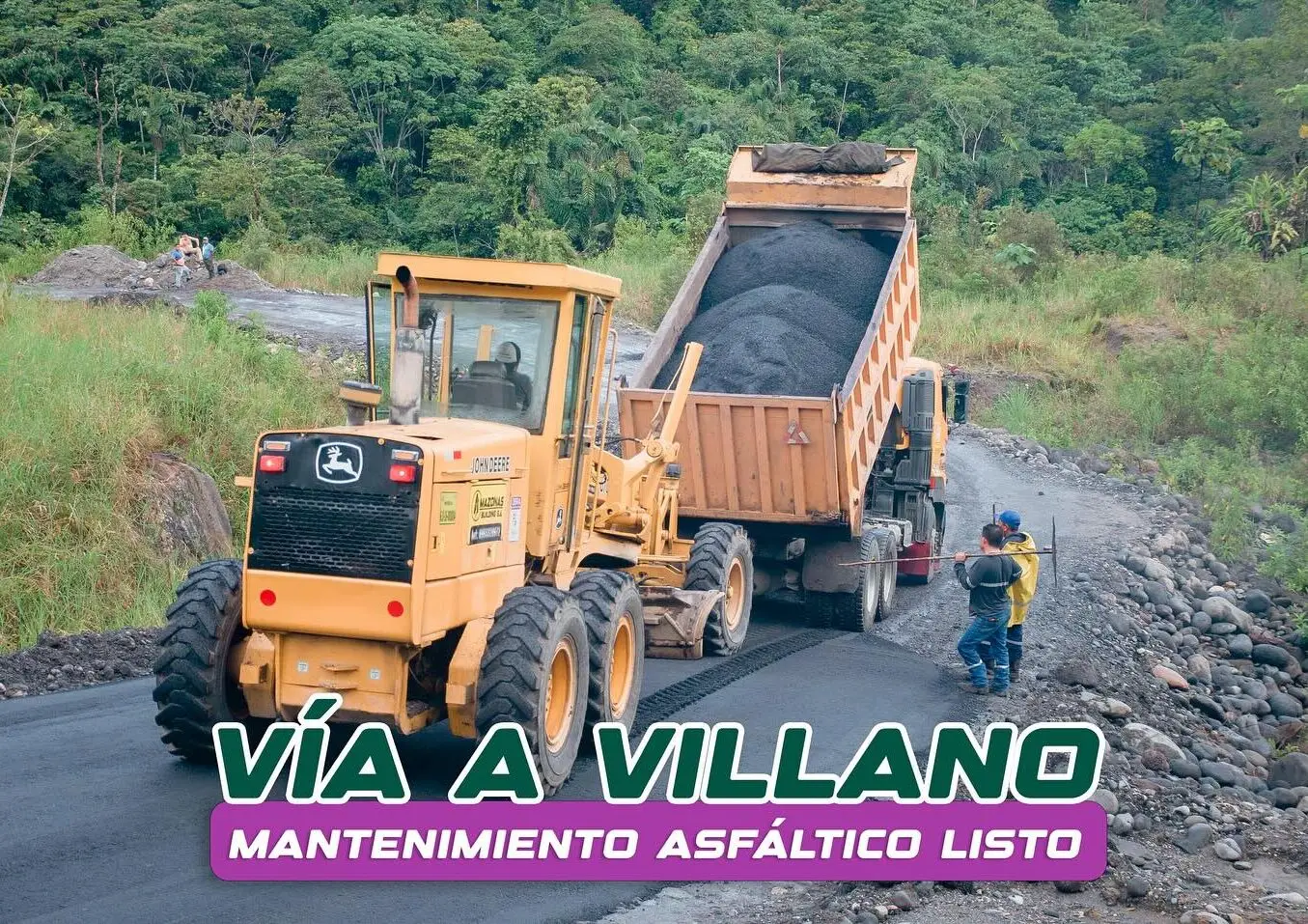 Trabajos finales de mantenimiento asfáltico en el kilómetro 3 de la vía a Villano