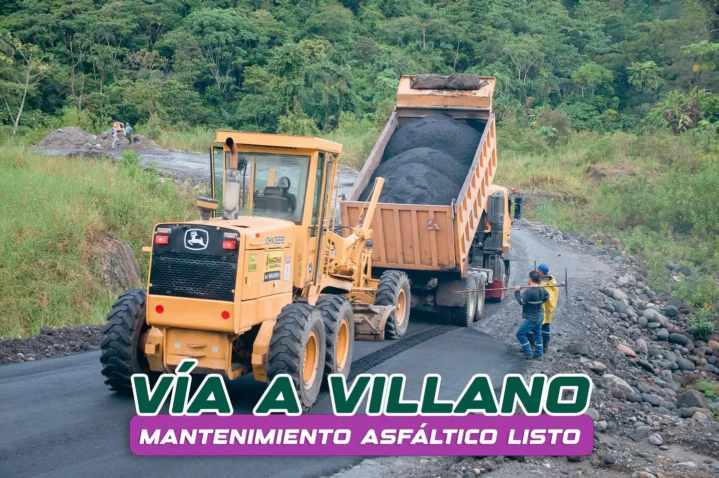 Trabajos finales de mantenimiento asfáltico en el kilómetro 3 de la vía a Villano
