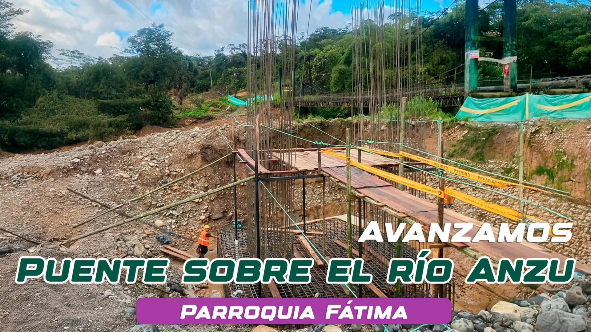 Avanzan los trabajos de cimentación de las bases del nuevo puente de hormigón sobre el río Anzu en la parroquia Fátima