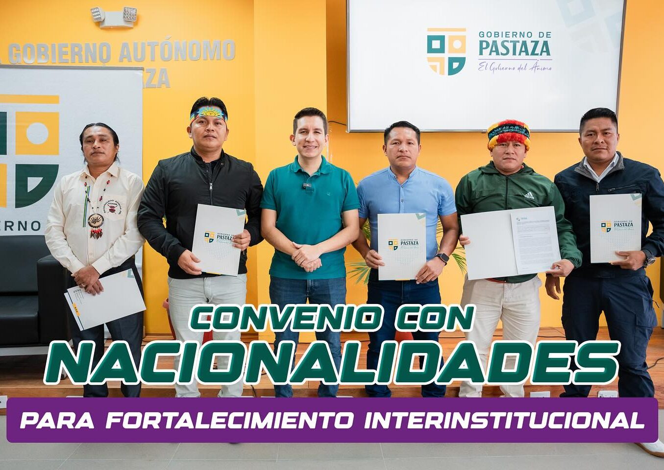 Prefecto de Pastaza suscribió convenio con presidentes de las nacionalidades Sapara, Shuar, Andwa, Shiwiar, Achuar y Waorani