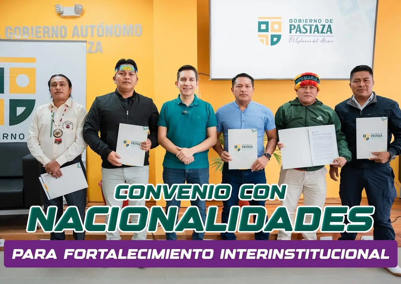 Prefecto de Pastaza suscribió convenio con presidentes de las nacionalidades Sapara, Shuar, Andwa, Shiwiar, Achuar y Waorani
