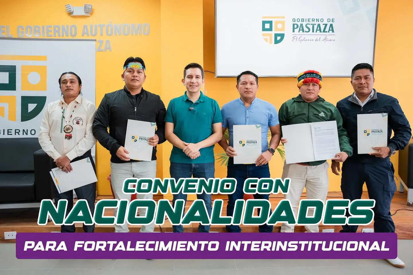 Prefecto de Pastaza suscribió convenio con presidentes de las nacionalidades Sapara, Shuar, Andwa, Shiwiar, Achuar y Waorani