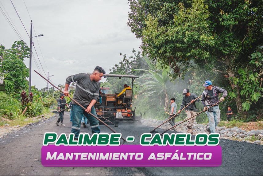 El Gobierno de Pastaza ejecuta el mantenimiento asfáltico hacia el sector Palimbe en la parroquia Canelos
